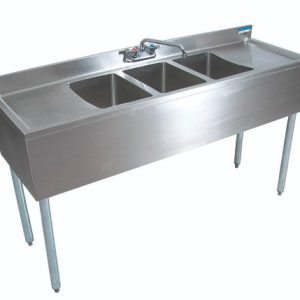 Underbar Sink, w/three compartment w/drain boards & back splash (60" Wx 21: Dx 32 1/2" H